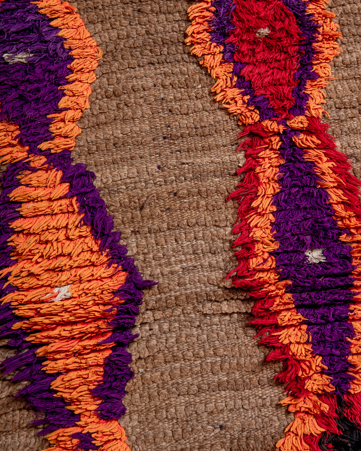 Modern, designer, handcrafted Berber rug from Morocco. Vintage carpet with beautiful colours and patterns and fluffy texture.